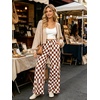 image:imageIWOLLENCE Womens Casual Loose Checkered Wide Leg Pants High Waist Straight Lounge Y2K Gingham TrousersCdbrown White