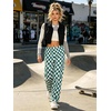 image:imageIWOLLENCE Womens Casual Loose Checkered Wide Leg Pants High Waist Straight Lounge Y2K Gingham TrousersCdcyan White