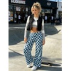 image:imageIWOLLENCE Womens Casual Loose Checkered Wide Leg Pants High Waist Straight Lounge Y2K Gingham TrousersCddenim Dark Blue