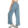 image:imageIWOLLENCE Womens Casual Loose Checkered Wide Leg Pants High Waist Straight Lounge Y2K Gingham TrousersCddenim Dark Blue