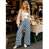 image:imageIWOLLENCE Womens Casual Loose Checkered Wide Leg Pants High Waist Straight Lounge Y2K Gingham TrousersCddenim Dark Blue