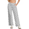 image:imageIWOLLENCE Womens Casual Loose Checkered Wide Leg Pants High Waist Straight Lounge Y2K Gingham TrousersCdgrey White