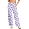 image:imageIWOLLENCE Womens Casual Loose Checkered Wide Leg Pants High Waist Straight Lounge Y2K Gingham TrousersCdlight Purple White