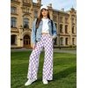 image:imageIWOLLENCE Womens Casual Loose Checkered Wide Leg Pants High Waist Straight Lounge Y2K Gingham TrousersCdlight Purple White