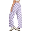 image:imageIWOLLENCE Womens Casual Loose Checkered Wide Leg Pants High Waist Straight Lounge Y2K Gingham TrousersCdlight Purple White