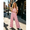 image:imageIWOLLENCE Womens Casual Loose Checkered Wide Leg Pants High Waist Straight Lounge Y2K Gingham TrousersLxrose Pink Rhombus