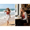 image:imageIWOLLENCE Womens Floral Tube Tops Casual Summer Backless Strapless Top Sleeveless Bandeau Tanks ShirtFp Red Apricot Dot