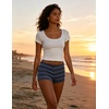 image:imageIWOLLENCE Womens Striped Micro Shorts Knit Low Rise Y2K Going Out Mini Shorts Casual Short LoungewearStdark Grey Blue