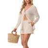 image:imageIWOLLENCE Womens Summer 2 Piece Swimsuit Cover up Crochet Knit Cardigan Tops Shorts with Pockets and Drawstrings SetCcream White