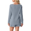 image:imageIWOLLENCE Womens Summer 2 Piece Swimsuit Cover up Crochet Knit Cardigan Tops Shorts with Pockets and Drawstrings SetCgray Blue