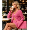 image:imageIWOLLENCE Womens Summer 2 Piece Swimsuit Cover up Crochet Knit Cardigan Tops Shorts with Pockets and Drawstrings SetCpink