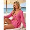 image:imageIWOLLENCE Womens Summer 2 Piece Swimsuit Cover up Crochet Knit Cardigan Tops Shorts with Pockets and Drawstrings SetCpink