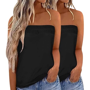 image:imageIWOLLENCE 2 Pack Womens Tube Tops Casual Summer Backless Strapless Sleeveless Bandeau Tanks Shirt Flowy Beach CoverupsBlackblack