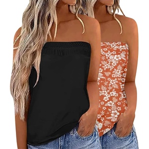 image:imageIWOLLENCE 2 Pack Womens Tube Tops Casual Summer Backless Strapless Sleeveless Bandeau Tanks Shirt Flowy Beach CoverupsBlackpineapple