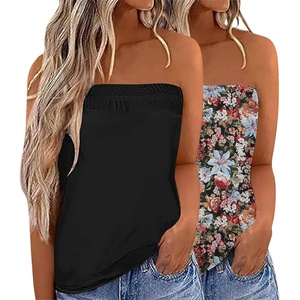 image:imageIWOLLENCE 2 Pack Womens Tube Tops Casual Summer Backless Strapless Sleeveless Bandeau Tanks Shirt Flowy Beach CoverupsBlackred Floral