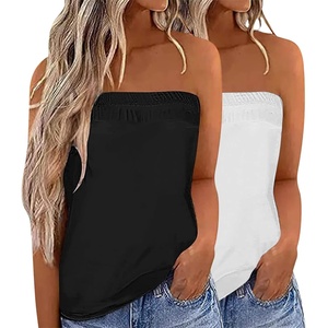 image:imageIWOLLENCE 2 Pack Womens Tube Tops Casual Summer Backless Strapless Sleeveless Bandeau Tanks Shirt Flowy Beach CoverupsBlackwhite
