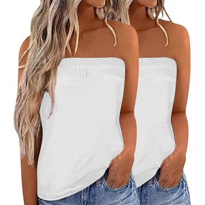 image:imageIWOLLENCE 2 Pack Womens Tube Tops Casual Summer Backless Strapless Sleeveless Bandeau Tanks Shirt Flowy Beach CoverupsWhitewhite