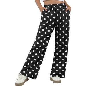 image:imageIWOLLENCE Womens Casual Loose Checkered Wide Leg Pants High Waist Straight Lounge Y2K Gingham TrousersBdblack White Dot