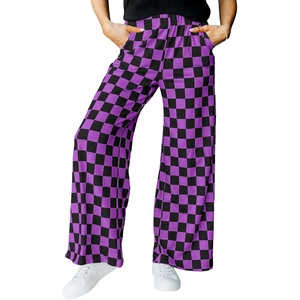 image:imageIWOLLENCE Womens Casual Loose Checkered Wide Leg Pants High Waist Straight Lounge Y2K Gingham TrousersCdblack Purple