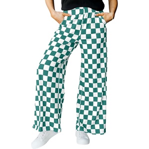 image:imageIWOLLENCE Womens Casual Loose Checkered Wide Leg Pants High Waist Straight Lounge Y2K Gingham TrousersCdcyan White