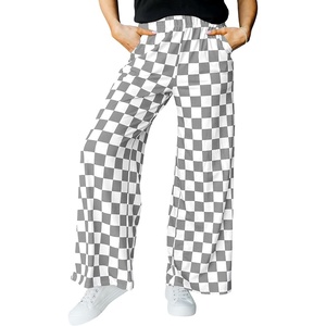 image:imageIWOLLENCE Womens Casual Loose Checkered Wide Leg Pants High Waist Straight Lounge Y2K Gingham TrousersCdgrey White