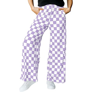 image:imageIWOLLENCE Womens Casual Loose Checkered Wide Leg Pants High Waist Straight Lounge Y2K Gingham TrousersCdlight Purple White
