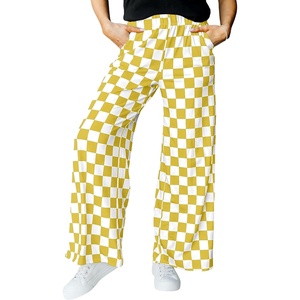 image:imageIWOLLENCE Womens Casual Loose Checkered Wide Leg Pants High Waist Straight Lounge Y2K Gingham TrousersCdyellow White