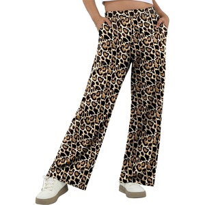 image:imageIWOLLENCE Womens Casual Loose Checkered Wide Leg Pants High Waist Straight Lounge Y2K Gingham TrousersLdapricot Brown Leopard