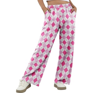 image:imageIWOLLENCE Womens Casual Loose Checkered Wide Leg Pants High Waist Straight Lounge Y2K Gingham TrousersLxrose Pink Rhombus