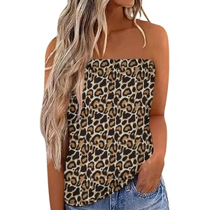 image:imageIWOLLENCE Womens Floral Tube Tops Casual Summer Backless Strapless Top Sleeveless Bandeau Tanks ShirtFp Apricot Brown Leopard