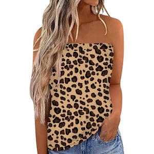 image:imageIWOLLENCE Womens Floral Tube Tops Casual Summer Backless Strapless Top Sleeveless Bandeau Tanks ShirtFp Apricot Yellow Leopard