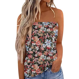 image:imageIWOLLENCE Womens Floral Tube Tops Casual Summer Backless Strapless Top Sleeveless Bandeau Tanks ShirtFp Black Colorful Floral
