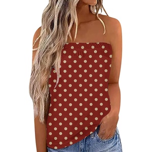 image:imageIWOLLENCE Womens Floral Tube Tops Casual Summer Backless Strapless Top Sleeveless Bandeau Tanks ShirtFp Red Apricot Dot