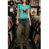 image:imageIWOLLENCE Womens Y2K Gothic Shirts V Neck Cap Short Sleeve Vintage Grahipc Tees 2000s Alternative Slim Fit Grunge Punk TopsAblue Green Butterfly