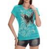 image:imageIWOLLENCE Womens Y2K Gothic Shirts V Neck Cap Short Sleeve Vintage Grahipc Tees 2000s Alternative Slim Fit Grunge Punk TopsAblue Green Butterfly