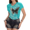 image:imageIWOLLENCE Womens Y2K Gothic Shirts V Neck Cap Short Sleeve Vintage Grahipc Tees 2000s Alternative Slim Fit Grunge Punk TopsAblue Green Butterfly