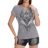 image:imageIWOLLENCE Womens Y2K Gothic Shirts V Neck Cap Short Sleeve Vintage Grahipc Tees 2000s Alternative Slim Fit Grunge Punk TopsBgrey Rose