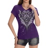 image:imageIWOLLENCE Womens Y2K Gothic Shirts V Neck Cap Short Sleeve Vintage Grahipc Tees 2000s Alternative Slim Fit Grunge Punk TopsBpurple Rose
