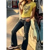 image:imageIWOLLENCE Womens Y2K Gothic Shirts V Neck Cap Short Sleeve Vintage Grahipc Tees 2000s Alternative Slim Fit Grunge Punk TopsByellow Rose