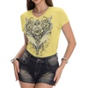 image:imageIWOLLENCE Womens Y2K Gothic Shirts V Neck Cap Short Sleeve Vintage Grahipc Tees 2000s Alternative Slim Fit Grunge Punk TopsByellow Rose