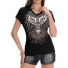 image:imageIWOLLENCE Womens Y2K Gothic Shirts V Neck Cap Short Sleeve Vintage Grahipc Tees 2000s Alternative Slim Fit Grunge Punk TopsCblack Wings