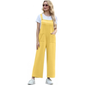image:imageIWOLLENCE Jumpsuits For Women Boho Overalls Casual Long Bib Loose Womens Rompers with Pockets 20267 Yellow