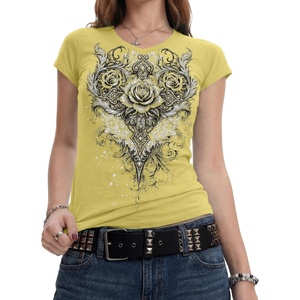 image:imageIWOLLENCE Womens Y2K Gothic Shirts V Neck Cap Short Sleeve Vintage Grahipc Tees 2000s Alternative Slim Fit Grunge Punk TopsByellow Rose