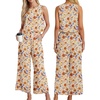 image:imageIWOLLENCE Womens Summer 2 Piece Outfits Set Round neck Sleeveless Tank Crop Top Wide Leg pants Set Pockets JumpsuitsB Ac Orange Blue Bird