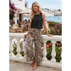 image:imageIWOLLENCE Womens Summer 2 Piece Outfits Set Round neck Sleeveless Tank Crop Top Wide Leg pants Set Pockets JumpsuitsB Bk Colorful Flower