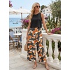 image:imageIWOLLENCE Womens Summer 2 Piece Outfits Set Round neck Sleeveless Tank Crop Top Wide Leg pants Set Pockets JumpsuitsB Black Corn Poppy