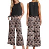 image:imageIWOLLENCE Womens Summer 2 Piece Outfits Set Round neck Sleeveless Tank Crop Top Wide Leg pants Set Pockets JumpsuitsB Black Puzzle