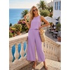 image:imageIWOLLENCE Womens Summer 2 Piece Outfits Set Round neck Sleeveless Tank Crop Top Wide Leg pants Set Pockets JumpsuitsB Bright Blue