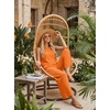 image:imageIWOLLENCE Womens Summer 2 Piece Outfits Set Round neck Sleeveless Tank Crop Top Wide Leg pants Set Pockets JumpsuitsB Bright Orange
