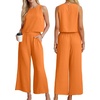 image:imageIWOLLENCE Womens Summer 2 Piece Outfits Set Round neck Sleeveless Tank Crop Top Wide Leg pants Set Pockets JumpsuitsB Bright Orange